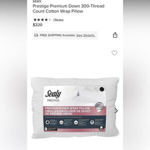 Sealy Prestige Premium Down 300-Thread Count Cotton Wrap Pillow. NEW